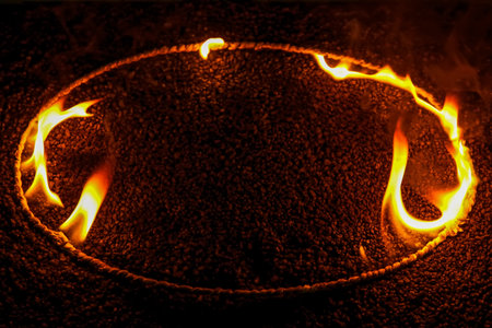 Frame made of burning rope on black backgroundの写真素材