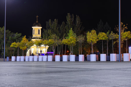 View of beautiful church and trees in city at night
