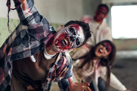 Scary zombies in ruined buildingの写真素材