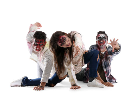 Scary zombies on white backgroundの写真素材