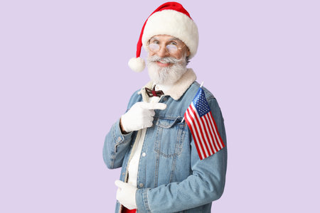 Cool Santa Claus with USA flag on color background