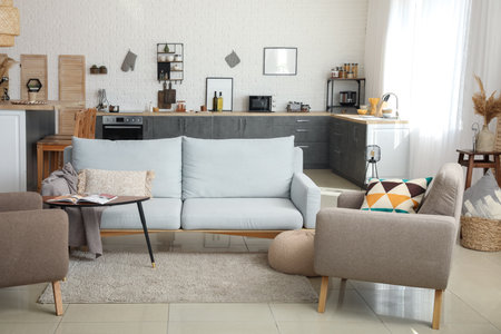 Interior of stylish studio apartment