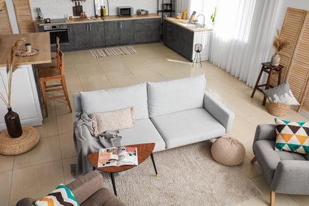 Interior of stylish studio apartment