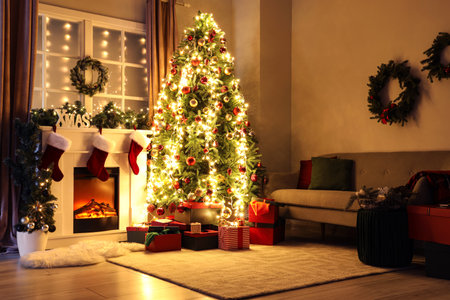 Interior of living room on Christmas eveの写真素材