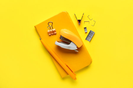 Set of different stations on yellow background