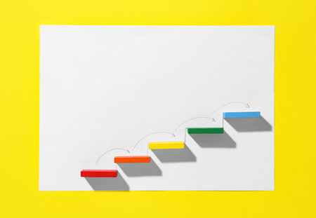 Different color blocks on white and yellow background