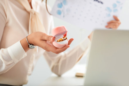 Female wedding planner working in office, closeupの写真素材