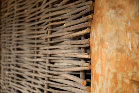 Wicker wooden fence as background, closeup