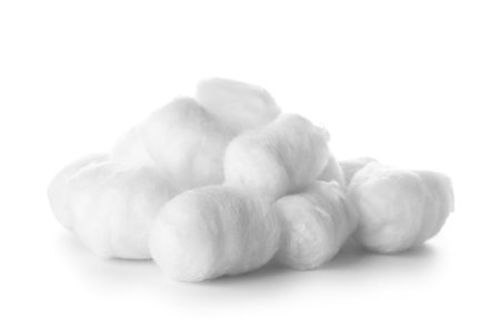 Soft cotton balls on white backgroundの写真素材