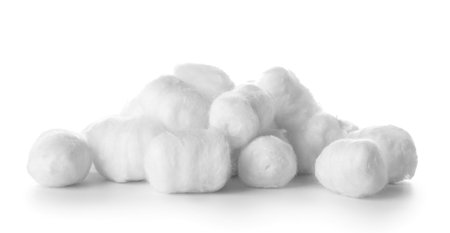 Soft cotton balls on white backgroundの写真素材