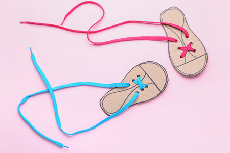 Shoe lacing cards with laces on color background