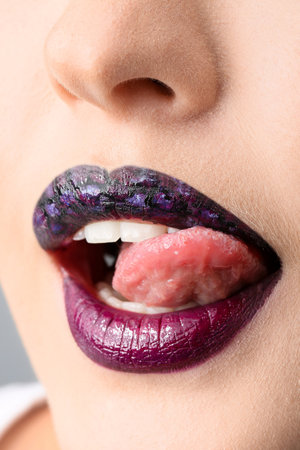 Beautiful young woman with unusual makeup, closeupの写真素材