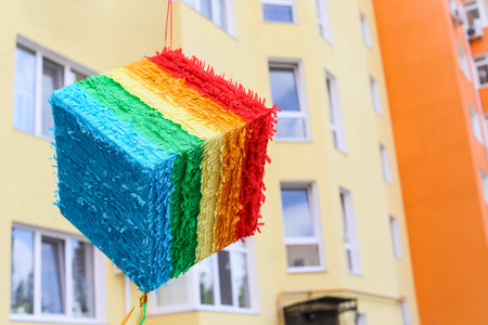 Creative mexican pinata hanging outdoors