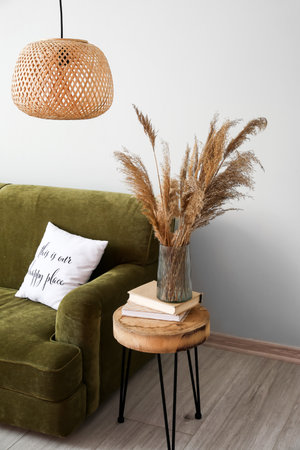 Interior of modern room with table and sofaの写真素材