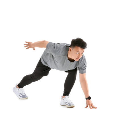 Sporty male runner on white backgroundの写真素材