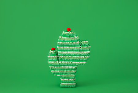 Mexican pinata in shape of cactus on green backgroundの写真素材