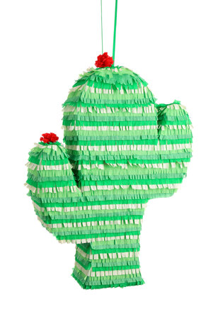 Mexican pinata in shape of cactus on white backgroundの写真素材