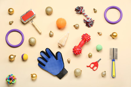 Pet accessories with Christmas ballsの写真素材