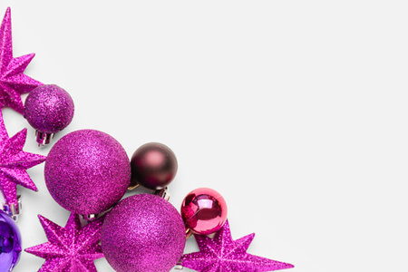 Beautiful Christmas composition with decorations on white backgroundの写真素材