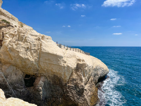 View of observation deck on cliffの写真素材