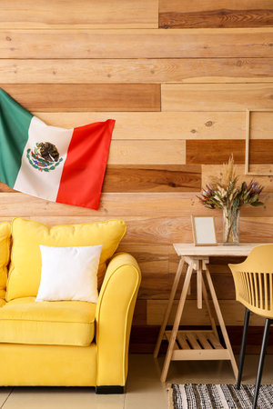 Interior of stylish room with Mexican flagの写真素材