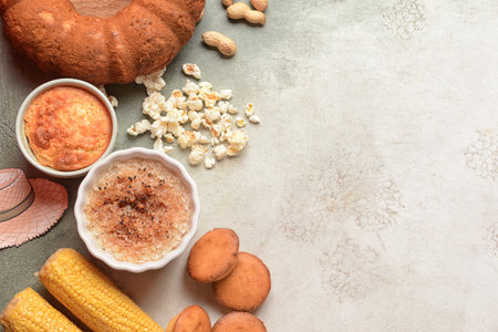 Traditional food for Festa Junina (June Festival) on grunge background