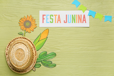 Composition for Festa Junina (June Festival) on wooden background
