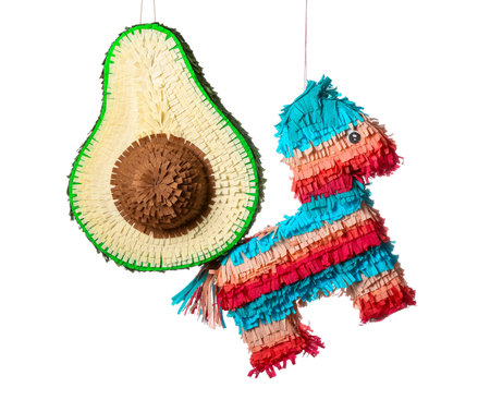 Creative Mexican pinatas on white backgroundの写真素材
