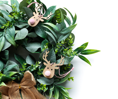 Christmas wreath isolated on white background, closeupの写真素材