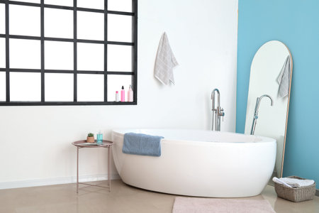Modern bathtub interior of modern bathroomの写真素材