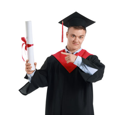 male graduating student on white backgroundの写真素材