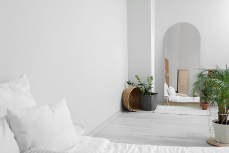 Stylish mirror in the interior of the bedroomの写真素材