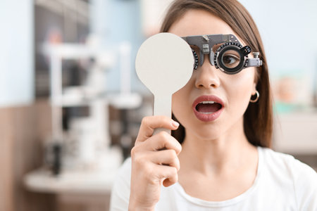 Young woman visiting ophthalmologist in clinic