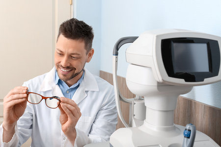 Male ophthalmologist with eyeglasses in clinic