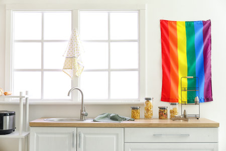 Flag of LGBT in interior of modern kitchenの写真素材
