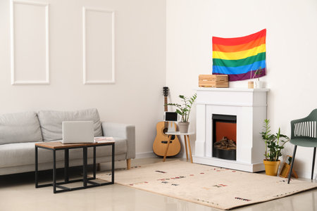 Interior of modern living room with flag of LGBTの写真素材