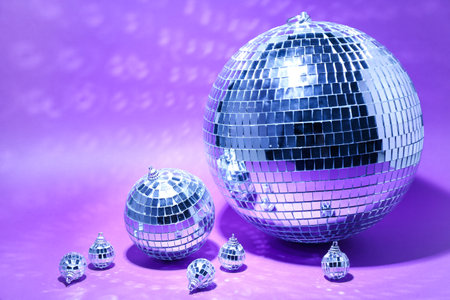 Disco balls on purple backgroundの写真素材