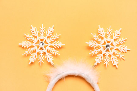 Beautiful Christmas headband on color backgroundの写真素材