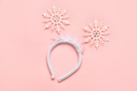 Beautiful Christmas headband on pink backgroundの写真素材