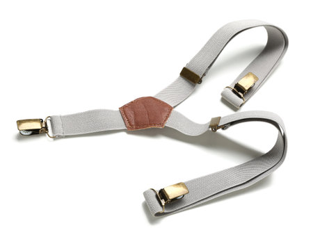 Gray suspenders on white background