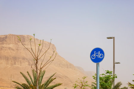 road sign of bicycle lane in desert