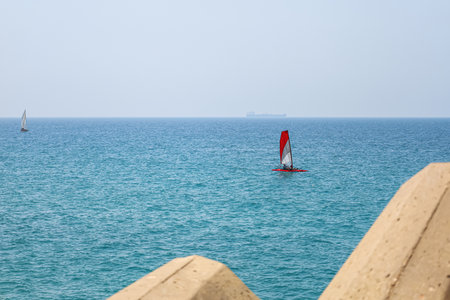 View of modern yacht in sea