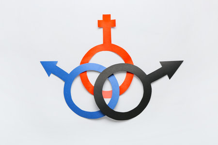 Gender symbols in colors of polyamory flag on gray backgroundの写真素材