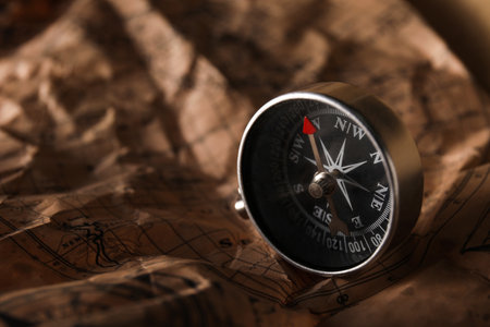 Compass on world map, closeupの写真素材