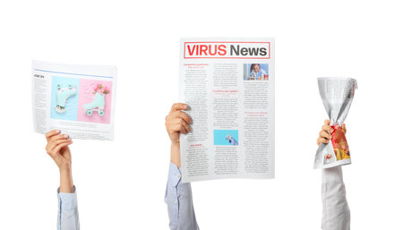 People with newspapers on white backgroundの写真素材