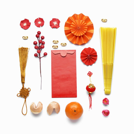 Red envelope and Chinese symbols on white background. new year celebrationの写真素材