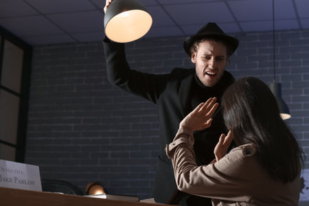 Detective interrogating woman suspected in crime
