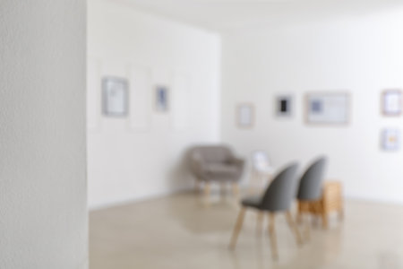 Interior of modern art gallery, blurred viewの写真素材