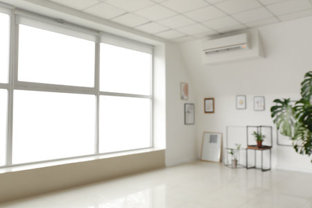 Interior of modern art gallery, blurred viewの写真素材