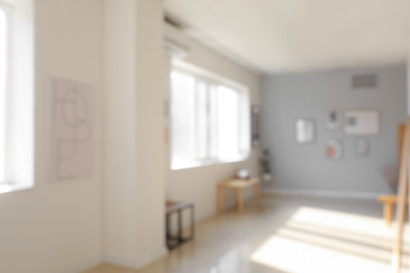 Interior of modern art gallery, blurred viewの写真素材